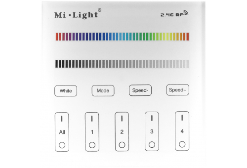 LED pás 12V RGB+W 4 So zónami RF Nástenná /2xAAA/ Diaľkový ovládač s dotykovým panelom