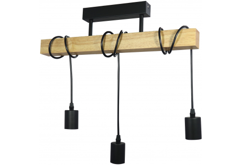 Pendant Lamp Madeline 3xE27 Sockets Wood/Black