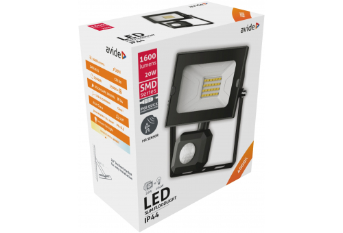 LED Refletor Slim SMD 20W NW Mozg.érz. PIR conexão rápida.