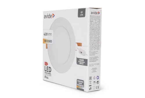LED Beépíthető Kerek Mennyezeti Lámpa 6W, CCT kapcsolóval, ALU, IP44 Front