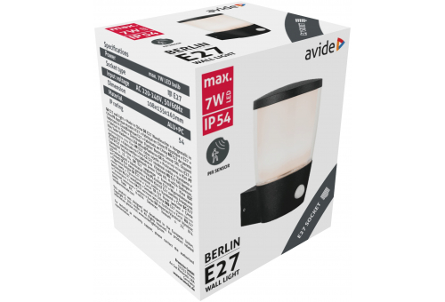 Candeeiro de parede exterior Berlin 1xE27 Com sensor de movimento IP54