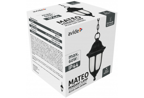 Kültéri Függeszték Lámpa Mateo 1xE27 Fekete IP44