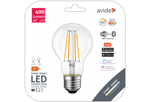 Smart Filament LED Globo A60 4.5W CCT WIFI + BLE APP Control